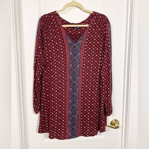 Lucky Brand Boho Print V Neck Tunic Top 3X